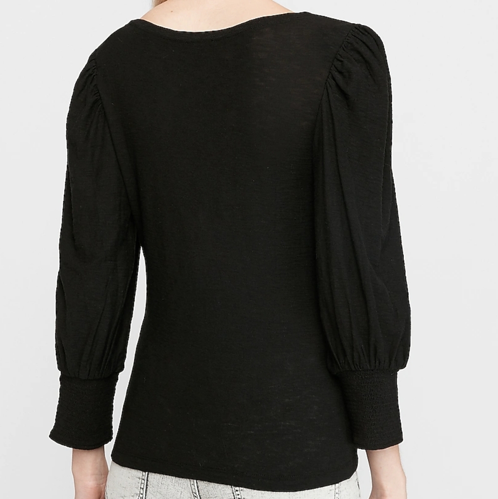 EXPRESS Puff Shoulder Long Sleeve Tee Black - Picture 2 of 9